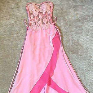 Unique Panoply Sheer Bodice Pink Floral Gown